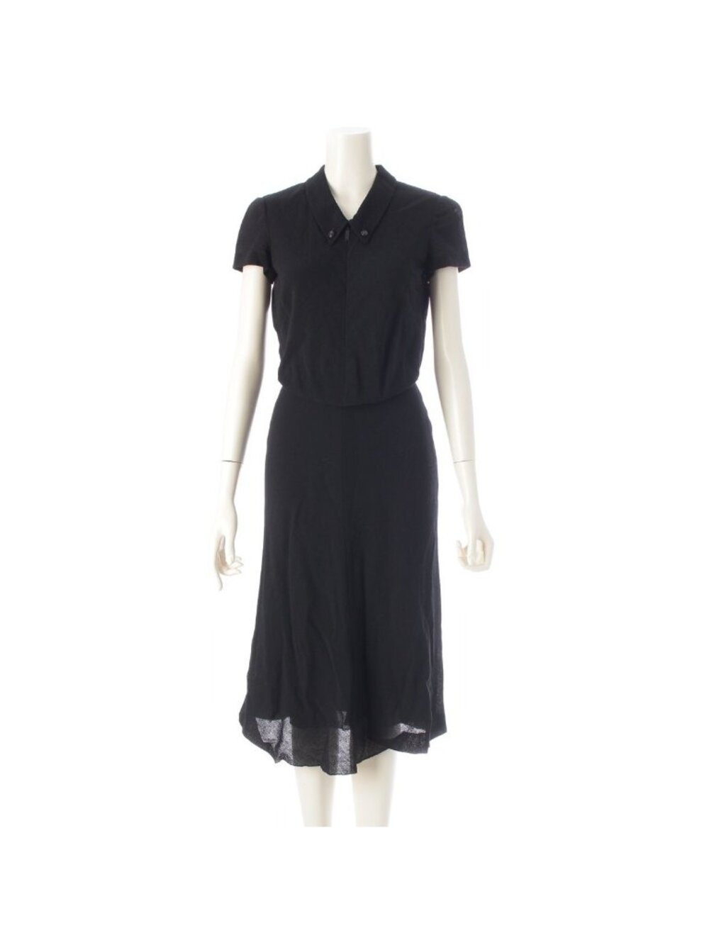 Chanel Wool Silk Slit Design Dress Black 34